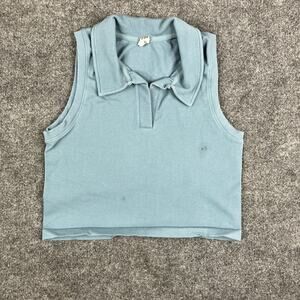 DSG Sleeveless Crop Top Women's Size XL Blue Ribbed Polo Collared Stretch Casual